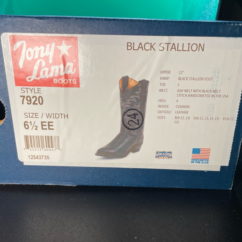 Tony Lama "Stallion" Black Western Boots with Silver Stitching 6.5EE 🤠 - Picture 7 of 7